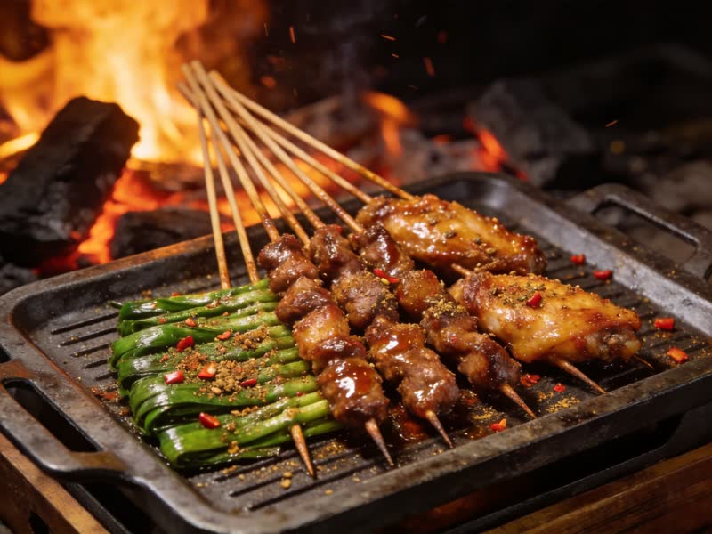 Late night street barbecue